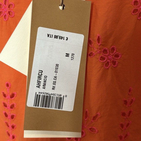 Dixie Italy Orange Eyelet Embroidered Dress Ruffle Sleeve Womens Size Medium - Picture 7 of 9